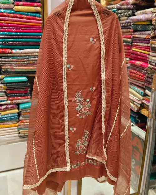 Rust Color Cotton Unstitched Suit Set