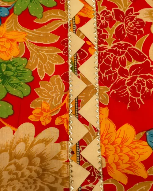Red Colour Cotton Unstitched Suit Set