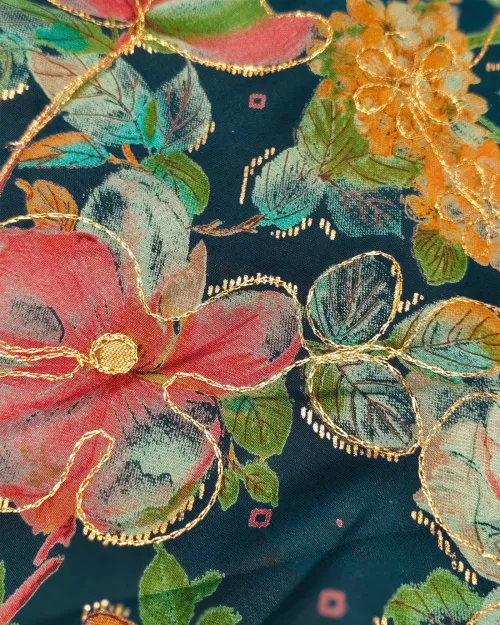 Teal Blue Color Muslin Cotton Unstitched Suit Set