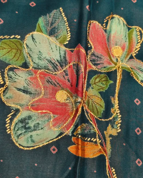 Teal Blue Color Muslin Cotton Unstitched Suit Set