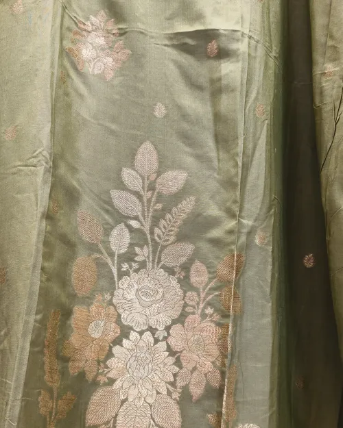 Green Colour Silk Unstitched Suit Set