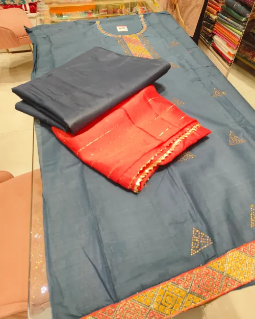 Dark Blue Mix Cotton Unstitched Suit Set