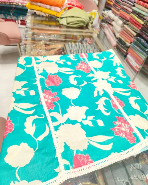 Green Colour Cotton Unstitched Suit Set