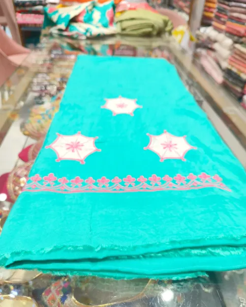 Green Colour Cotton Unstitched Suit Set