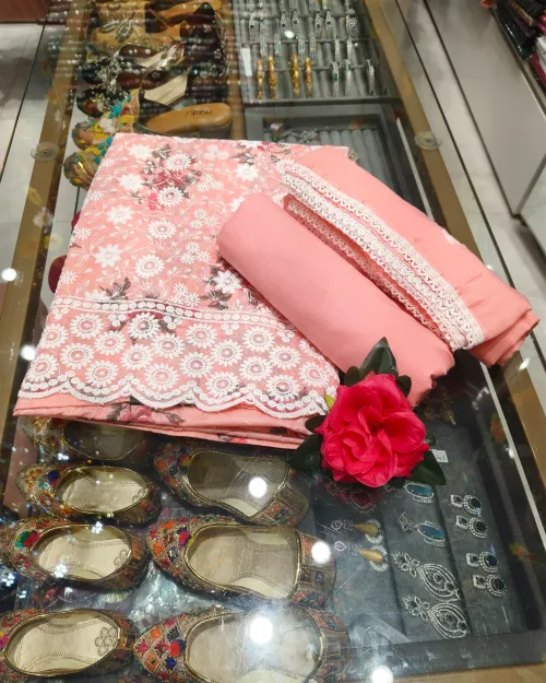 Light Peach Cotton Unstitched Suit Set