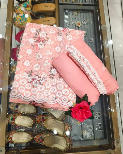Light Peach Cotton Unstitched Suit Set