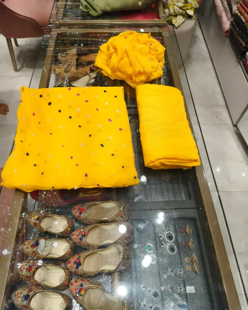 Yellow Colour Georgette Unstitched Suit Set