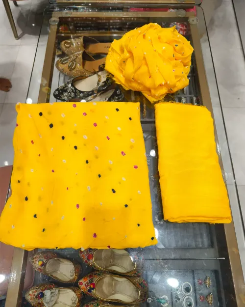 Yellow Colour Georgette Unstitched Suit Set