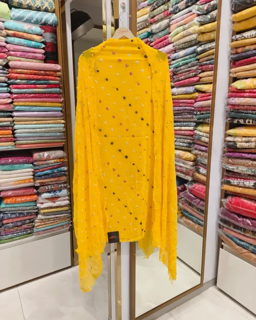 Yellow Colour Georgette Unstitched Suit Set