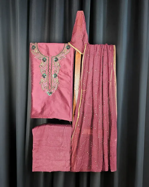 Rusty Peach Stone Work Party Wear Suit