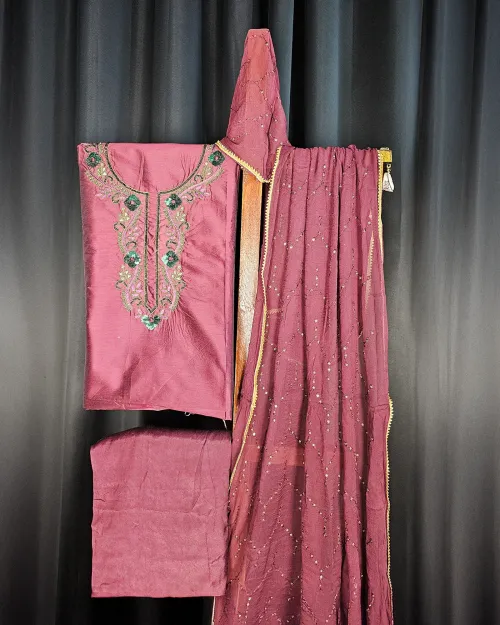 Rusty Peach Stone Work Party Wear Suit