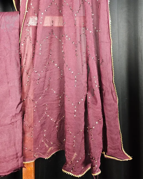 Rusty Peach Stone Work Party Wear Suit