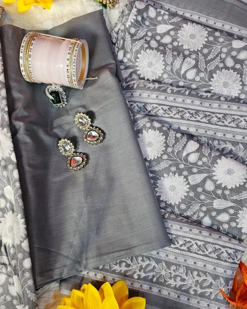 Grey Casual Wear Cotton Suit Set