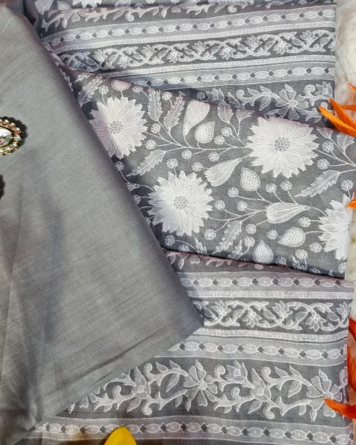 Grey Casual Wear Cotton Suit Set