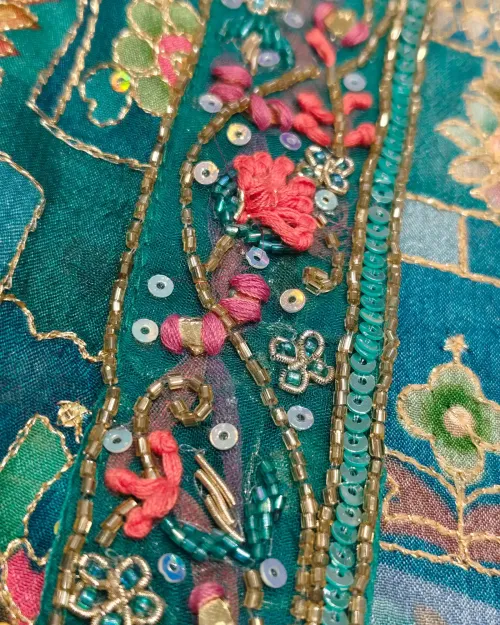 Rama Green Crop Top And Palazzo Set With Shrug