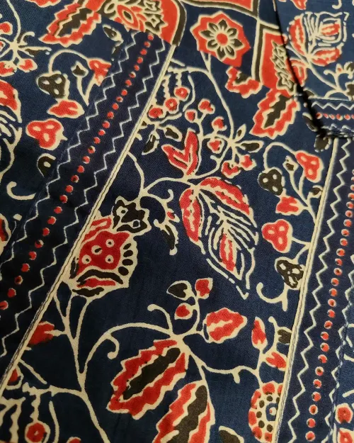 Blue Printed Cotton unstitched Suit Set with Dupatta