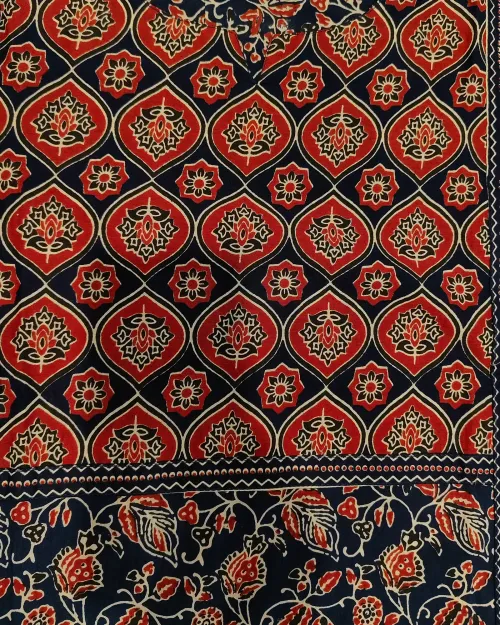 Blue Printed Cotton unstitched Suit Set with Dupatta