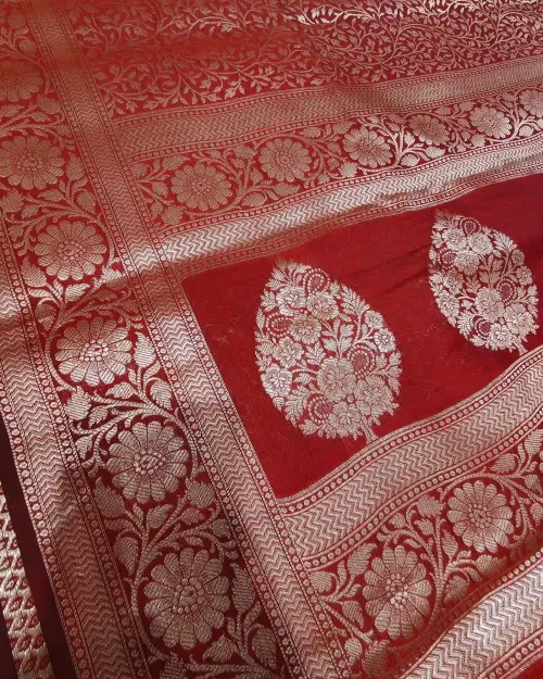 Maroon Banarasi Cotton Silk Saree with Zari Work