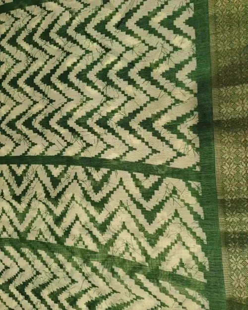 Light Green & White Chanderi Cotton Lahariya Saree