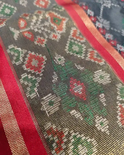 Black Patola Silk Saree with Red Blouse