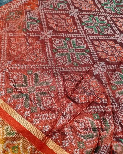 Black Patola Silk Saree with Red Blouse