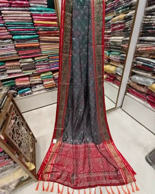 Black Patola Silk Saree with Red Blouse
