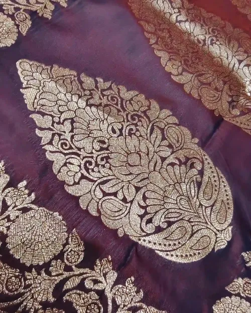 Purple Banarasi Silk Saree with Golden Zari Border