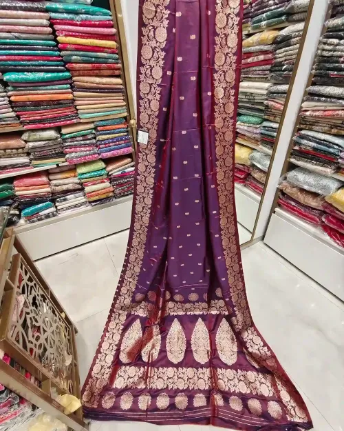 Purple Banarasi Silk Saree with Golden Zari Border