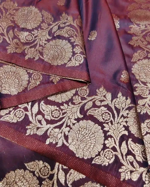 Purple Banarasi Silk Saree with Golden Zari Border
