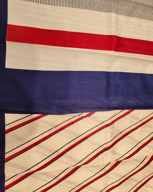 White Cotton Silk Lahariya Saree