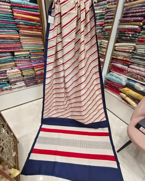 White Cotton Silk Lahariya Saree