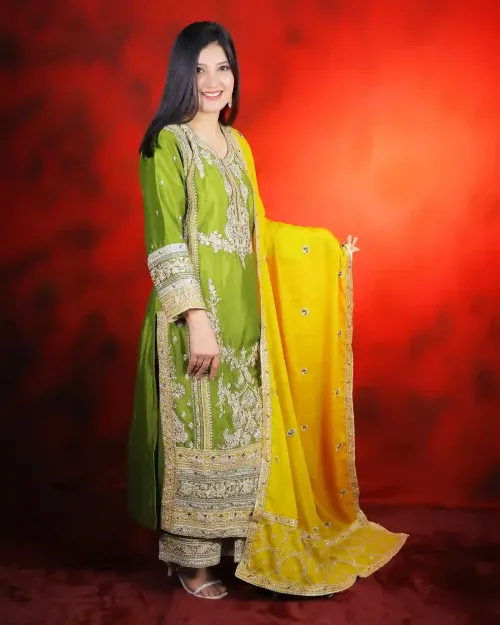 Green Color Full Stone Work Palazzo Salwar Suit