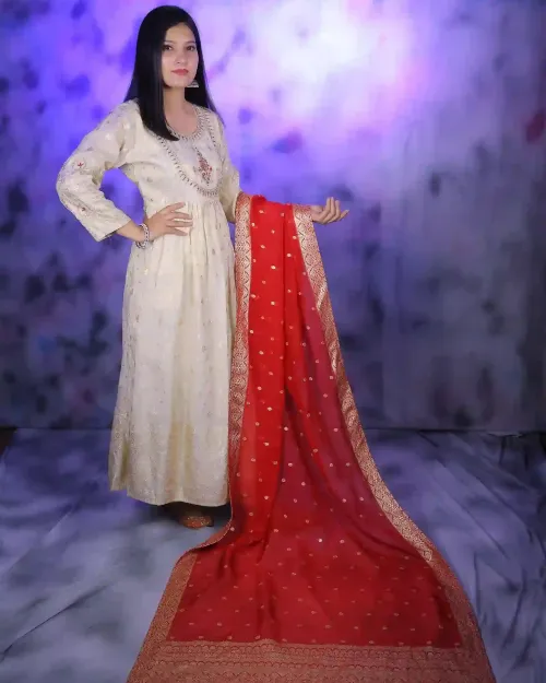 Golden Color Brocade Style Anarkali Suit