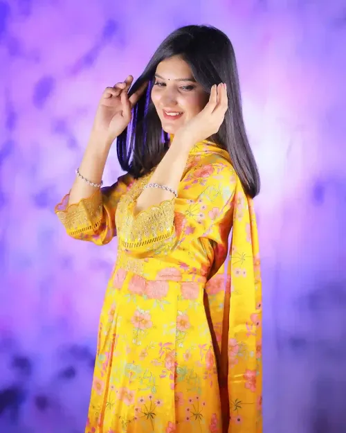 Yellow Color Floral Printed Anarkali Suit