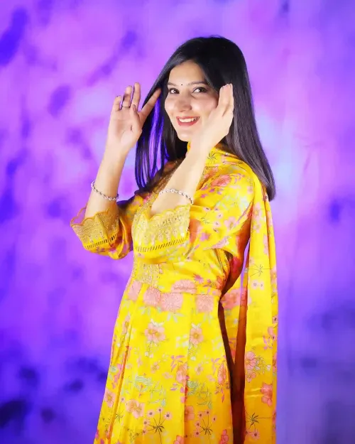 Yellow Color Floral Printed Anarkali Suit