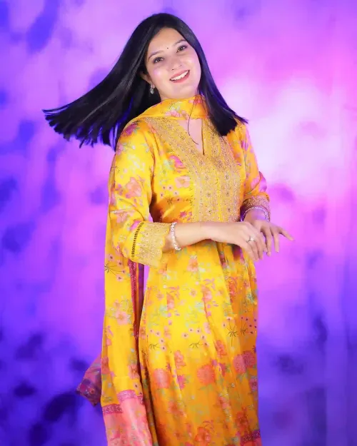 Yellow Color Floral Printed Anarkali Suit