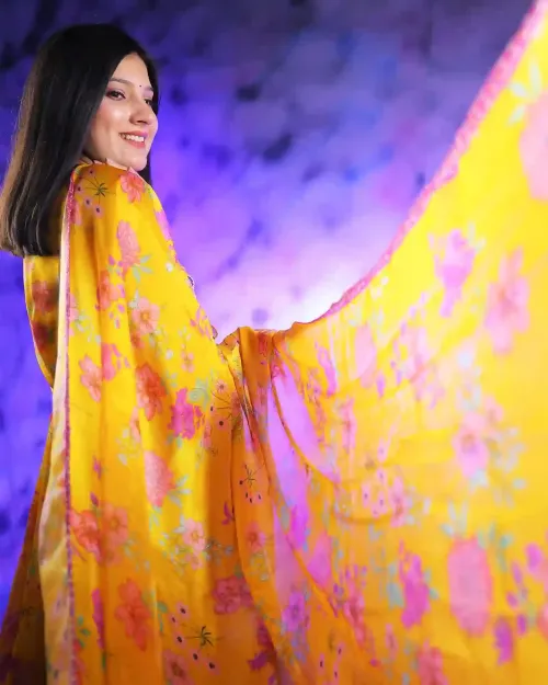 Yellow Color Floral Printed Anarkali Suit