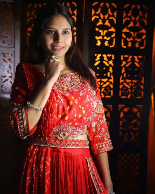 Red Color Saree Style Western Lehenga