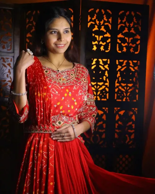 Red Color Saree Style Western Lehenga