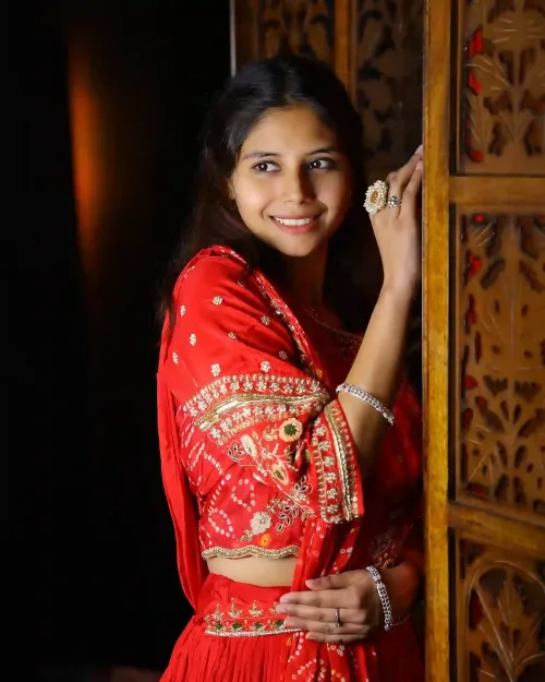 Red Color Saree Style Western Lehenga