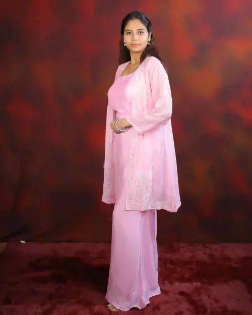 Light Pink Color Chiffon Crop Top With Palazzo