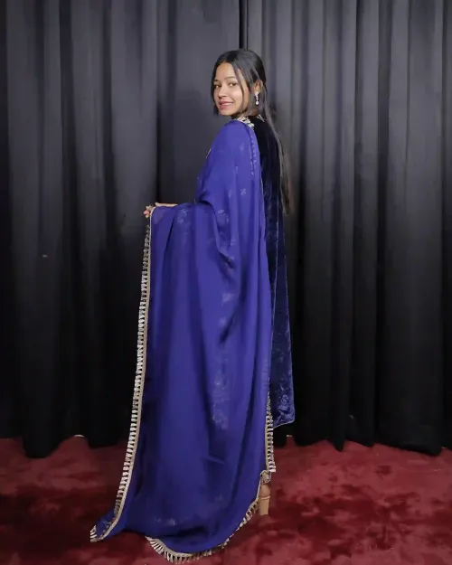 Navy Blue Fulzadi Work Velvet Suit