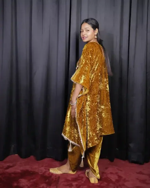 Mustard Color Gota Patti Work Velvet Kaftan
