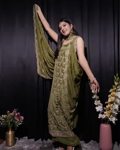 Green Colour Full Hand work Suit