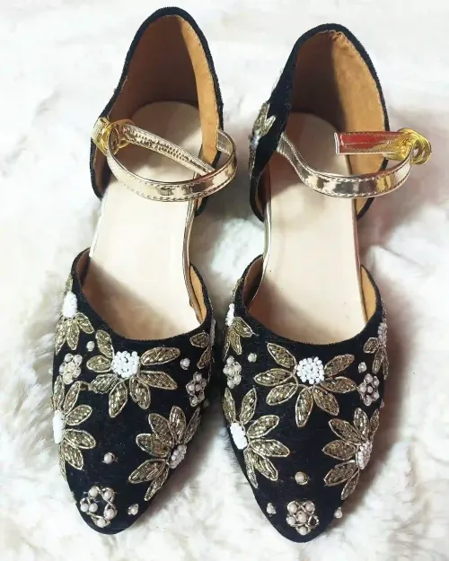 Black Stone Work Party Wear Sandals