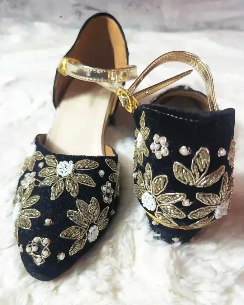 Black Stone Work Party Wear Sandals