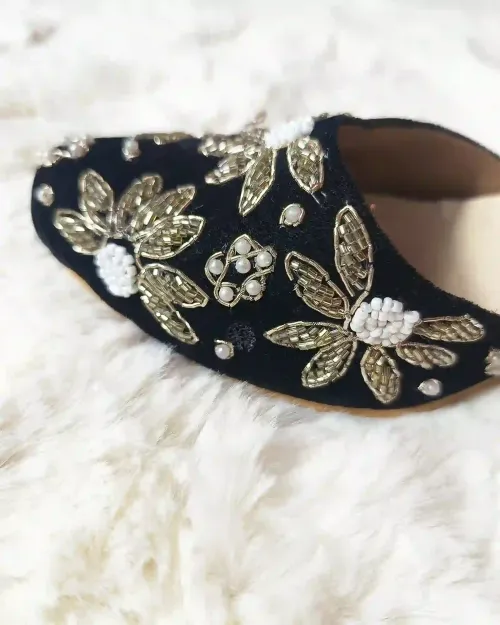 Black Stone Work Party Wear Sandals