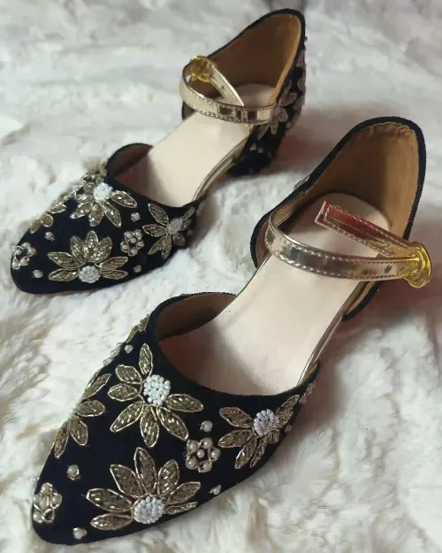 Black Stone Work Party Wear Sandals