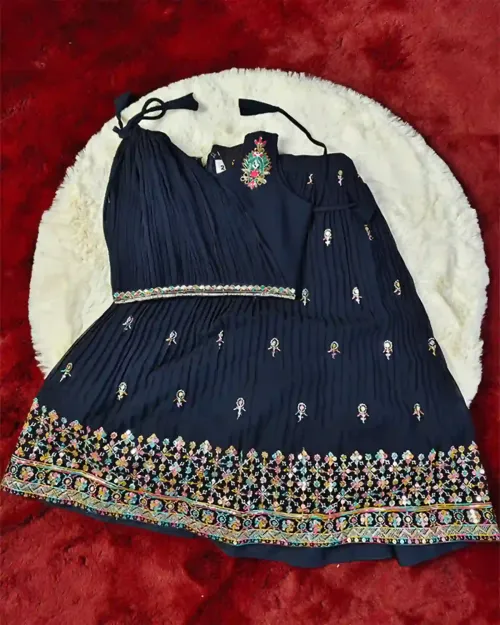 Navy Blue Georgette Lehenga For Kids