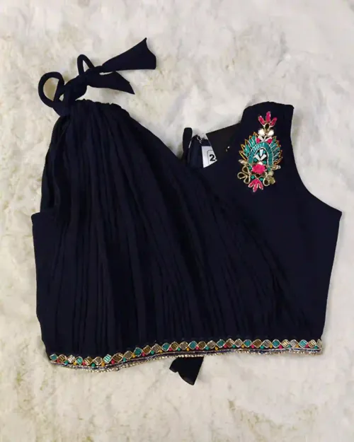 Navy Blue Georgette Lehenga For Kids